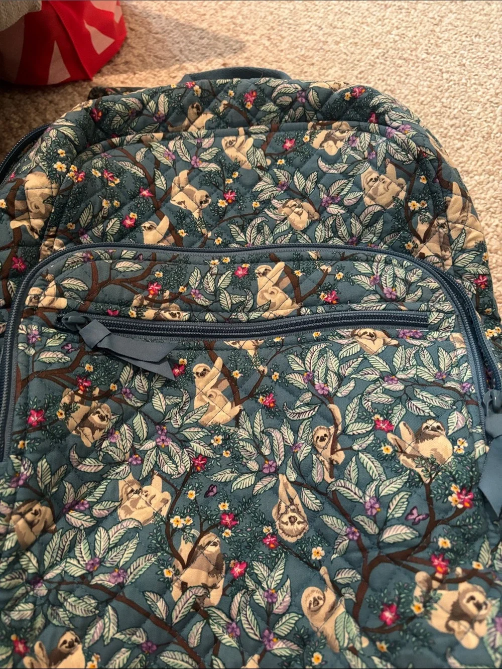 Teal Floral Sloth Quilted Backpack